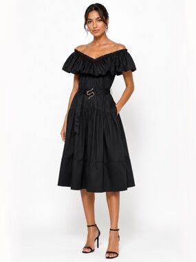 Aje‎ - Alma Bubble Frill Cotton Dress.